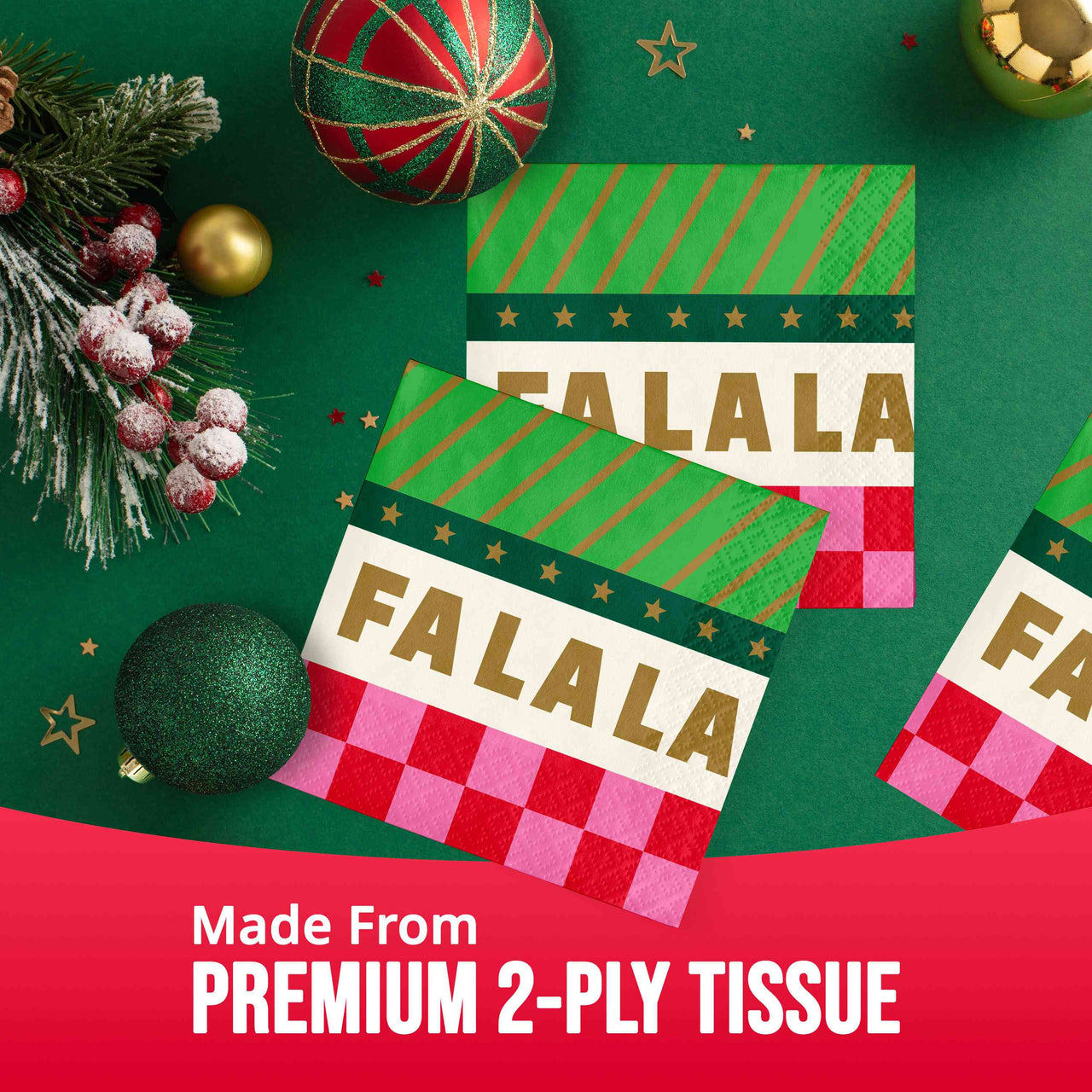 Bulk Holiday Hues Fa La La Beverage Napkins 5" x 5" (192 per Case)