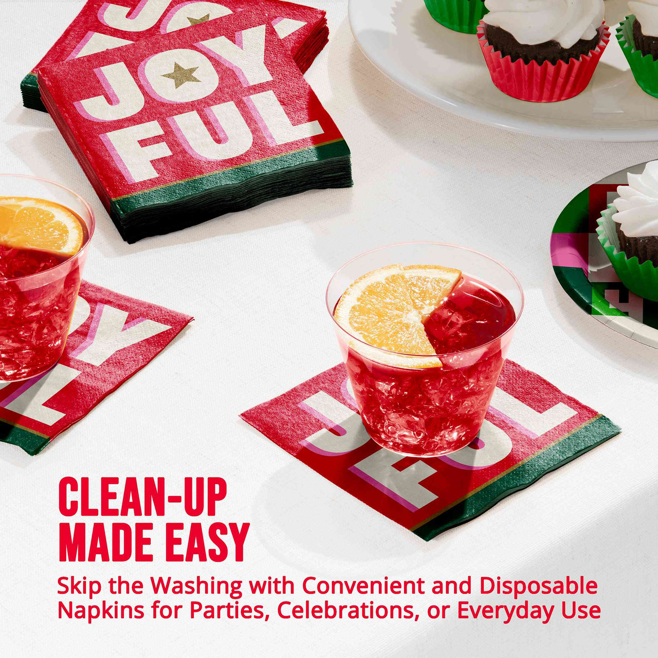 Bulk Holiday Hues Joyful Beverage Napkins 5" x 5" (192 per Case)