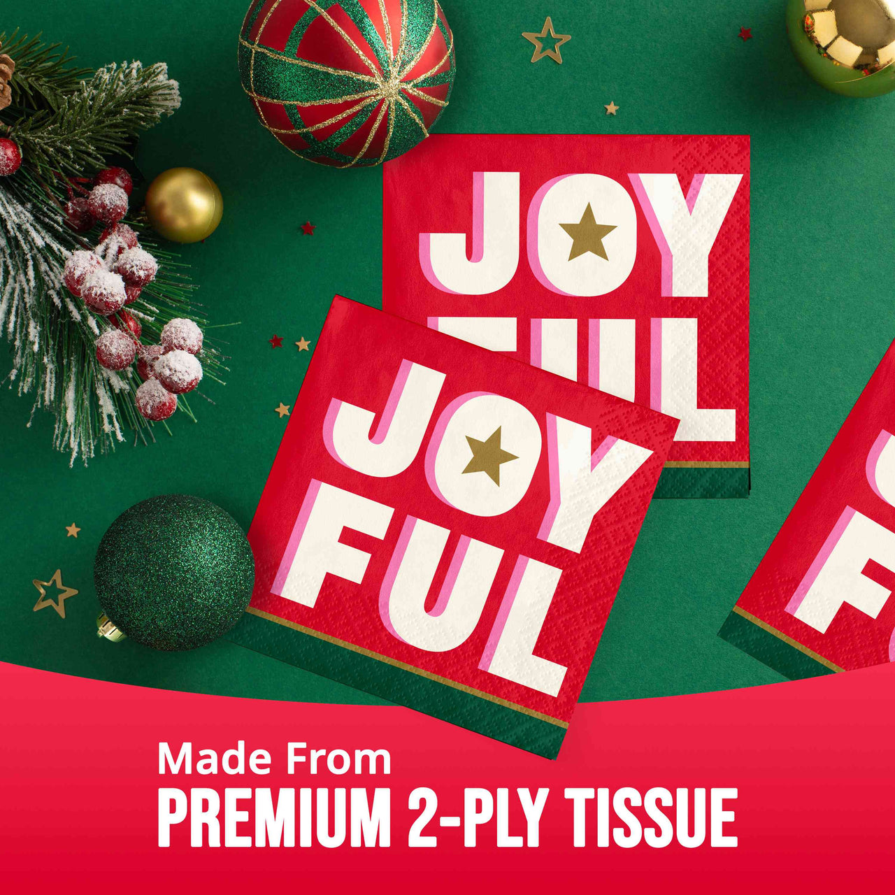 Bulk Holiday Hues Joyful Beverage Napkins 5" x 5" (192 per Case)