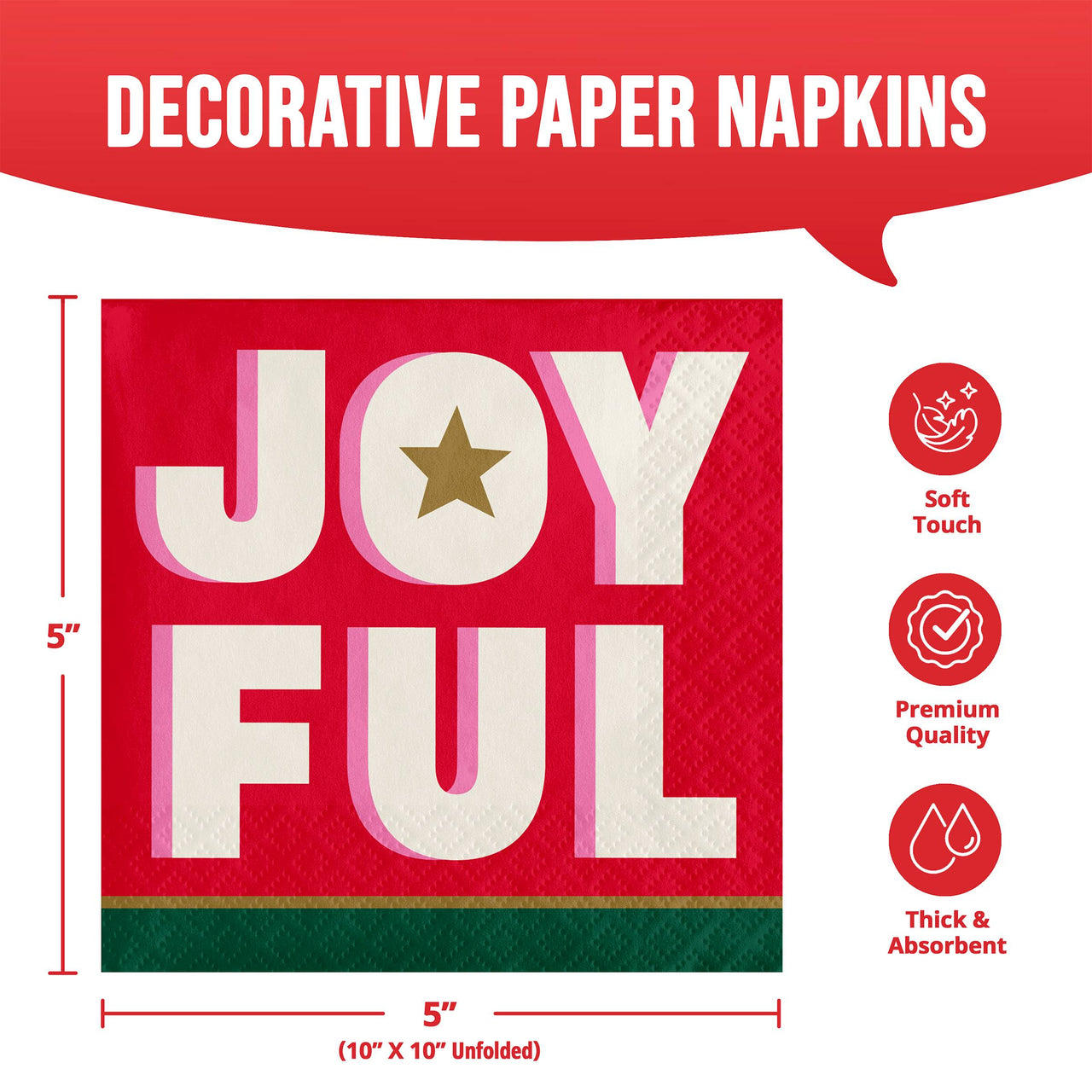 Bulk Holiday Hues Joyful Beverage Napkins 5" x 5" (192 per Case)