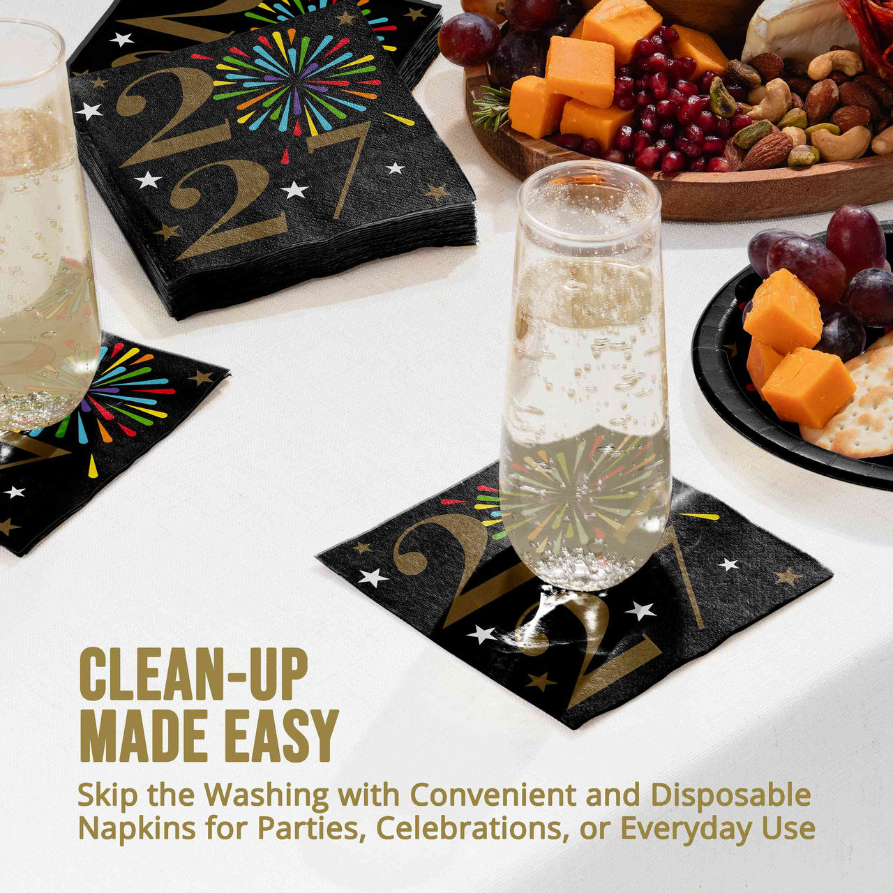 Bulk New Years Radiance 2027 Beverage Napkins 5" x 5" (192 per Case)