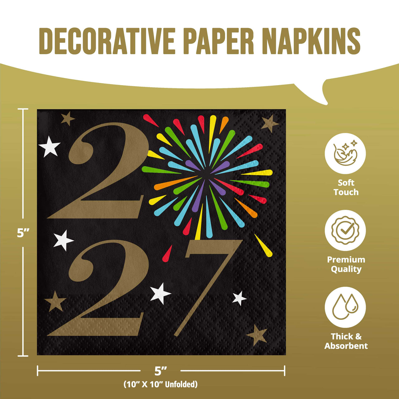 Bulk New Years Radiance 2027 Beverage Napkins 5" x 5" (192 per Case)