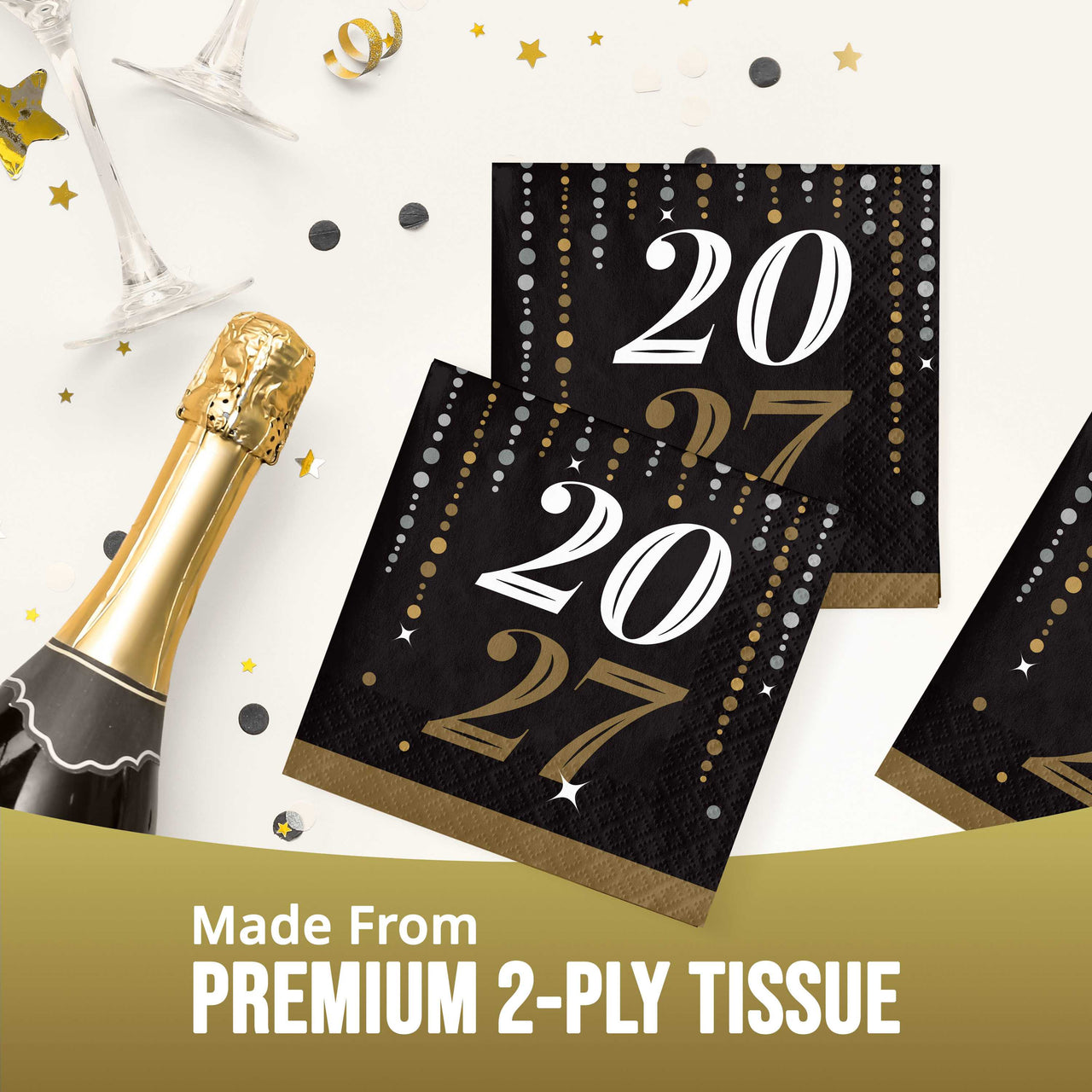 Bulk Dazzling Midnight 2027 Beverage Napkins 5" x 5" (192 per Case)