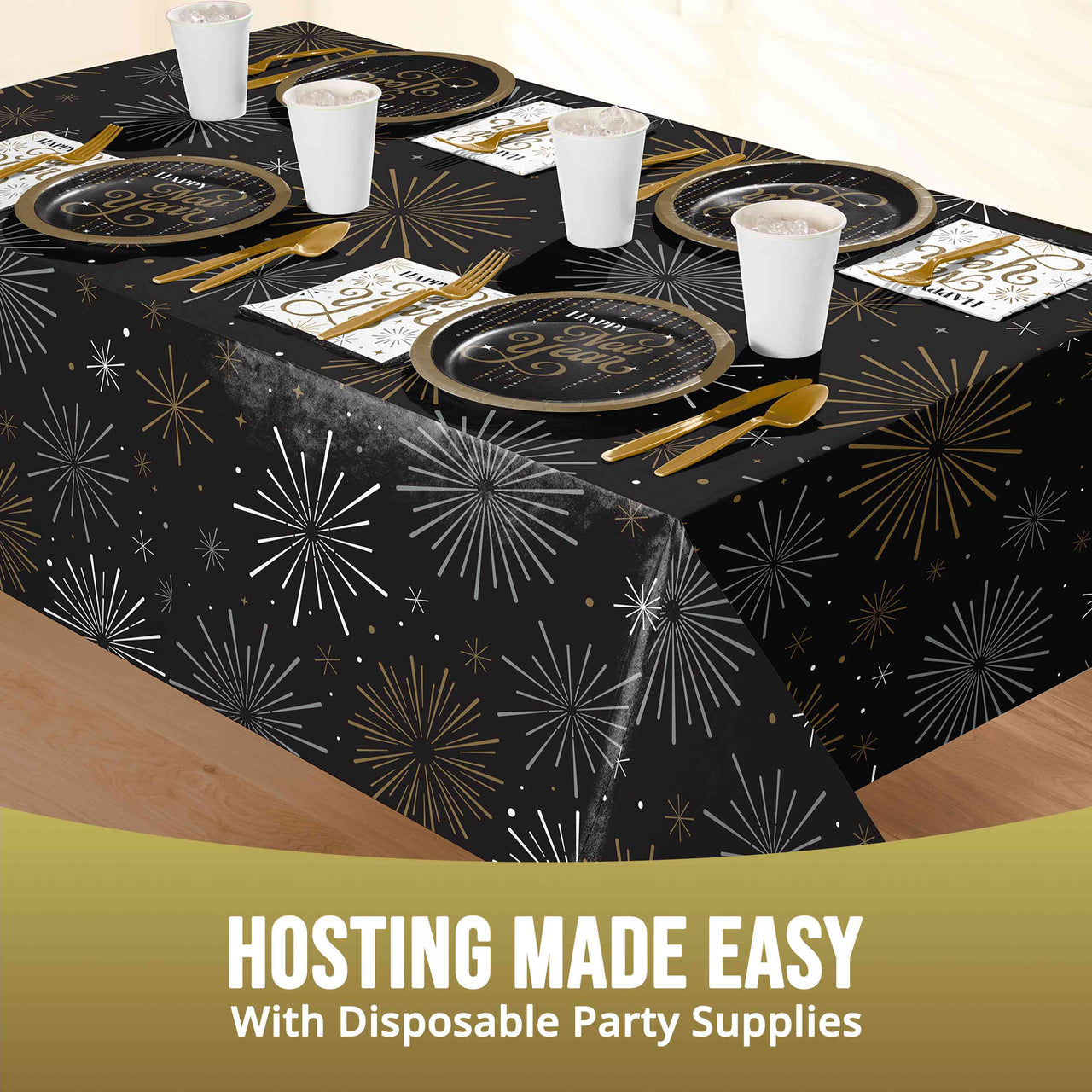 Bulk New Years Decor Plastic Tablecovers 54" x 108" (12 per Case)