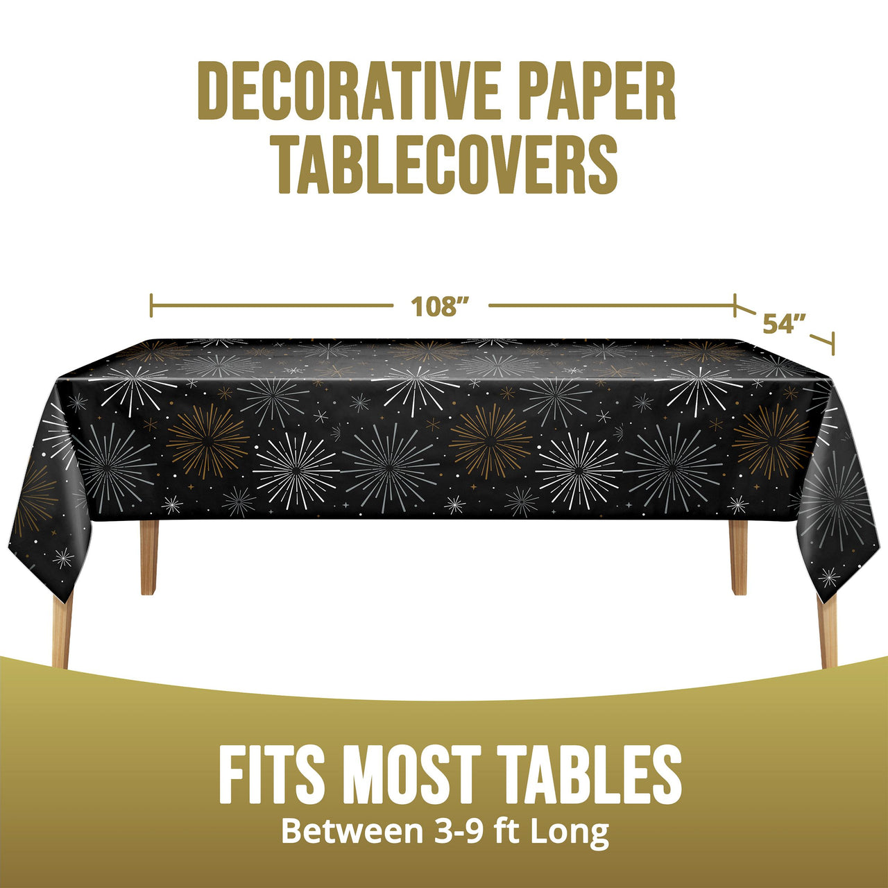 Bulk New Years Decor Plastic Tablecovers 54" x 108" (12 per Case)