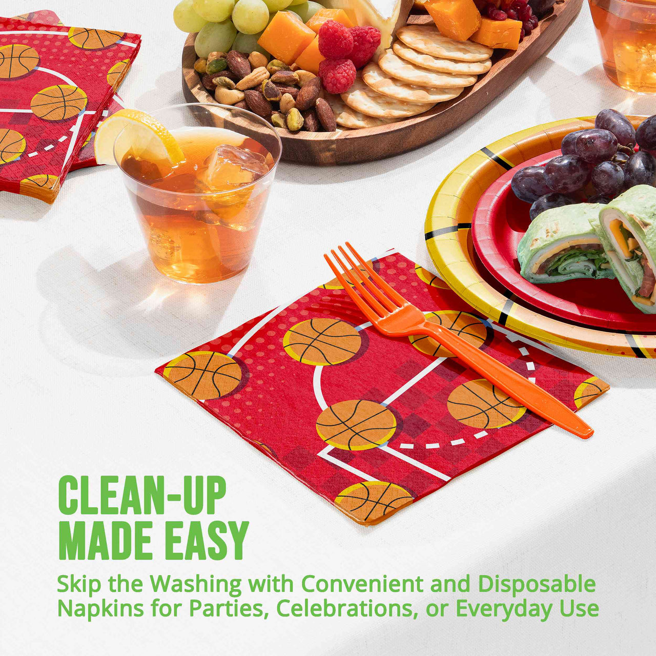 Bulk Sports Spirit Basketball Luncheon Napkins 6.5" x 6.5" (192 per Case)