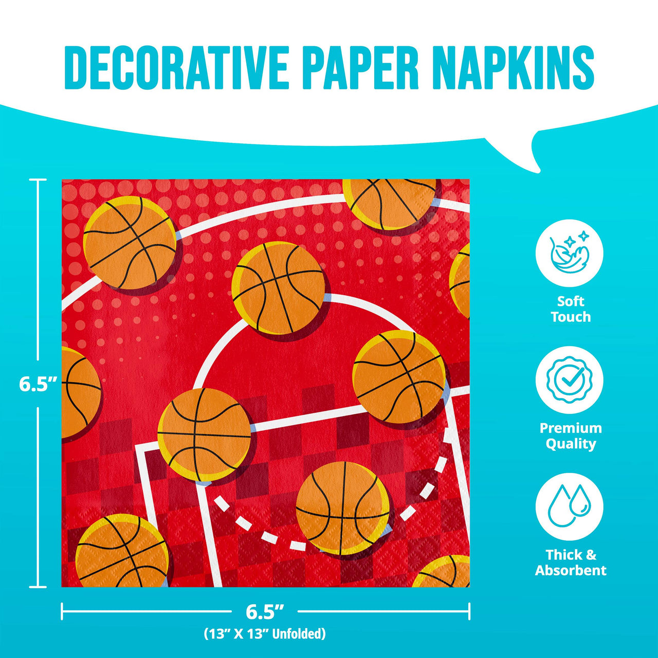 Bulk Sports Spirit Basketball Luncheon Napkins 6.5" x 6.5" (192 per Case)