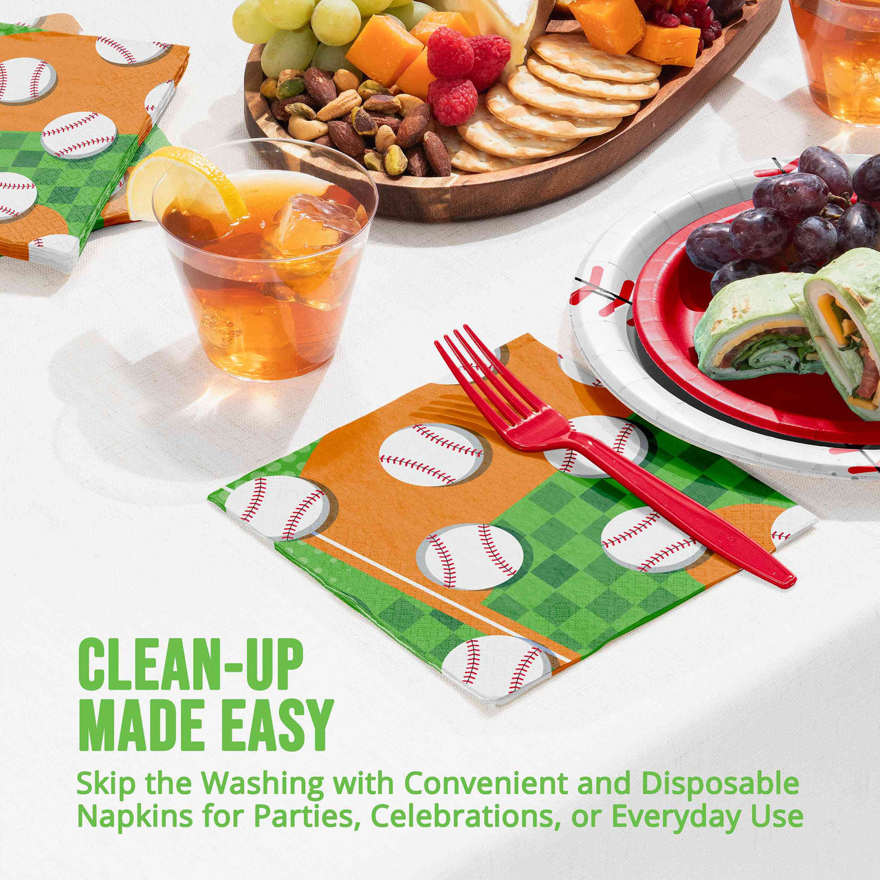 Bulk Sports Spirit Baseball Luncheon Napkins 6.5" x 6.5" (192 per Case)
