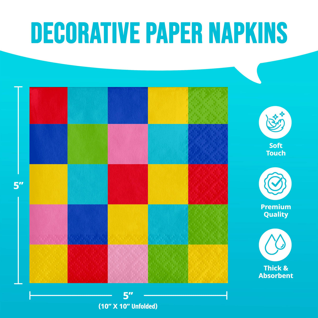 Bulk Bright Vibes Beverage Napkins 5" x 5" (192 per Case)
