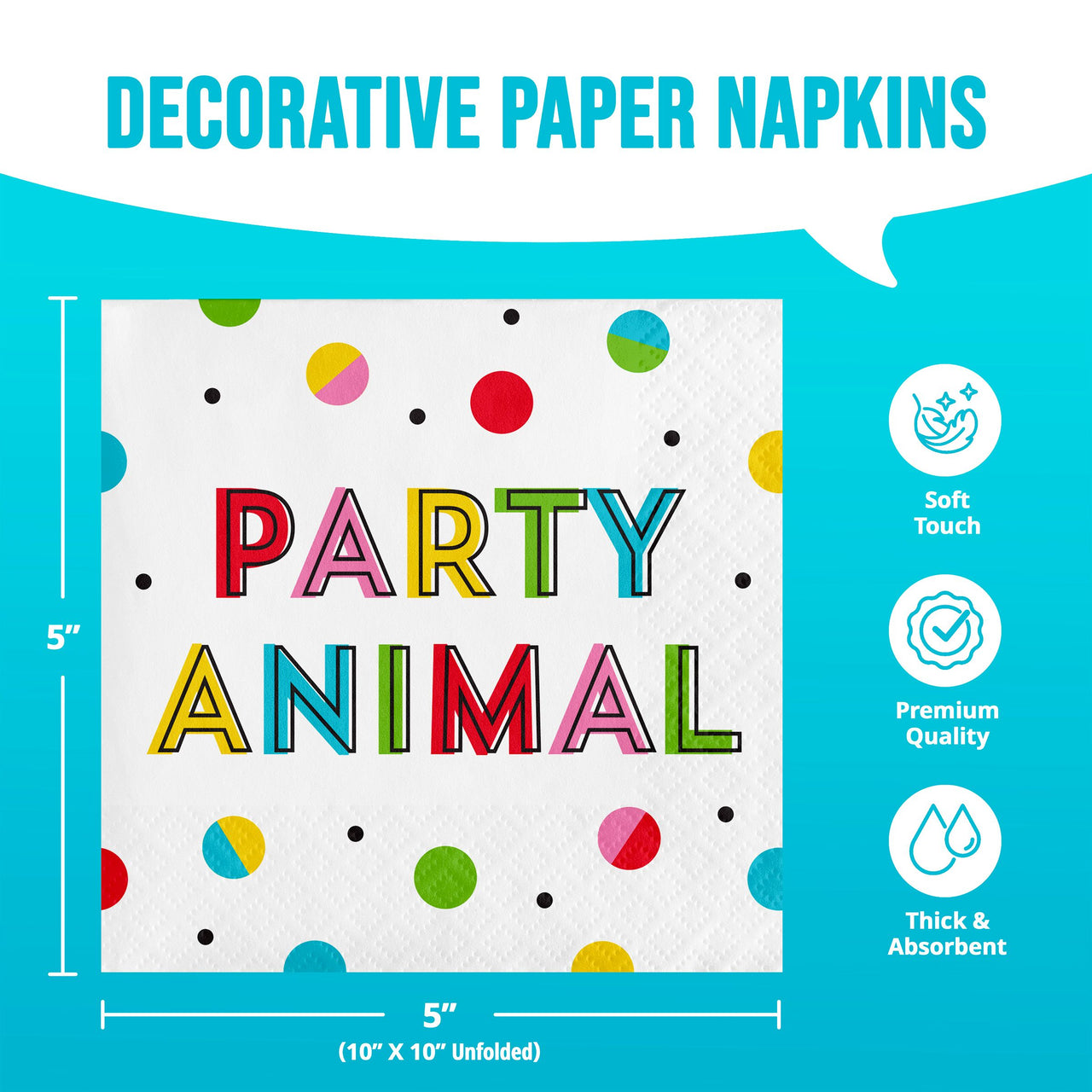 Bulk Snarky Celebration Anml Beverage Napkins 5" x 5" (192 per Case)