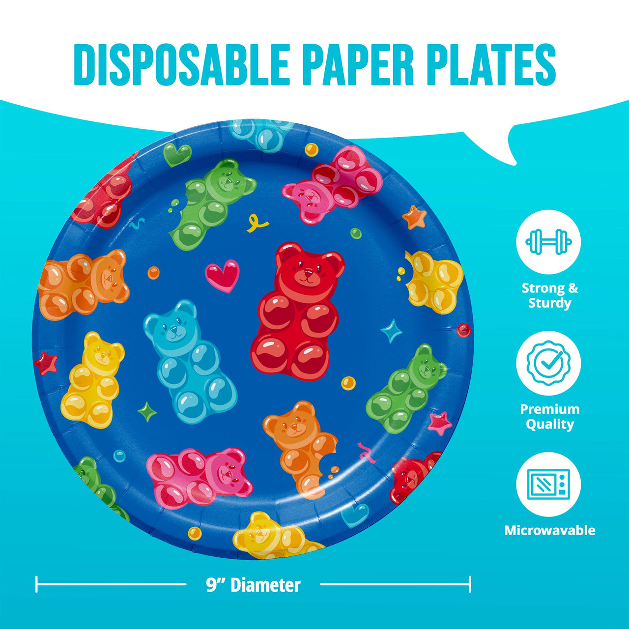 Bulk Gummy Bear Bash Dinner Plates 9" (96 per Case)