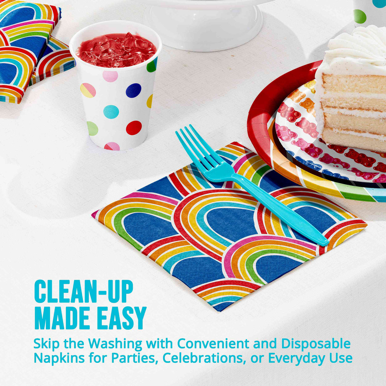 Bulk Rainbow Cheer Luncheon Napkins 6.5" x 6.5" (192 per Case)