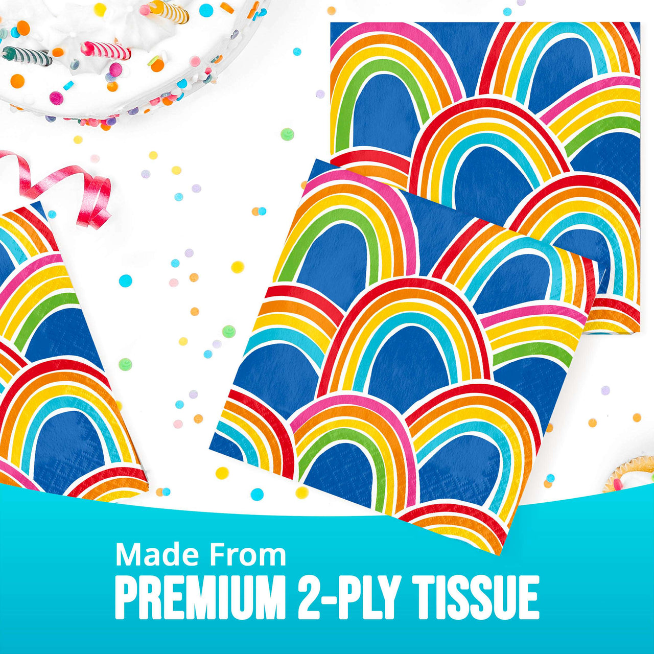 Bulk Rainbow Cheer Luncheon Napkins 6.5" x 6.5" (192 per Case)