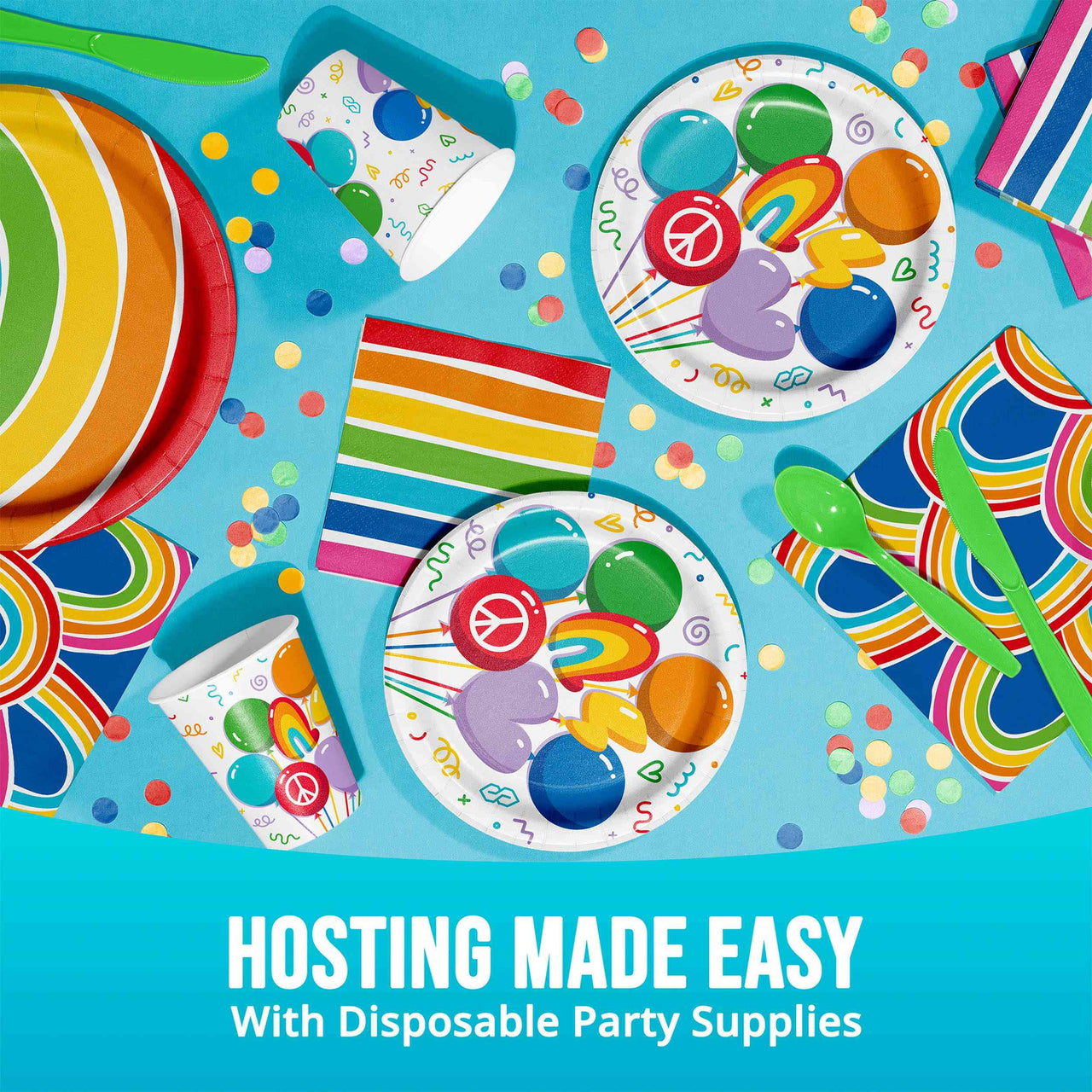 Bulk Rainbow Cheer Beverage Napkins 5" x 5" (192 per Case)