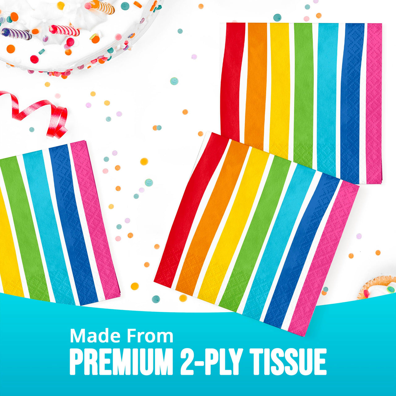 Bulk Rainbow Cheer Beverage Napkins 5" x 5" (192 per Case)