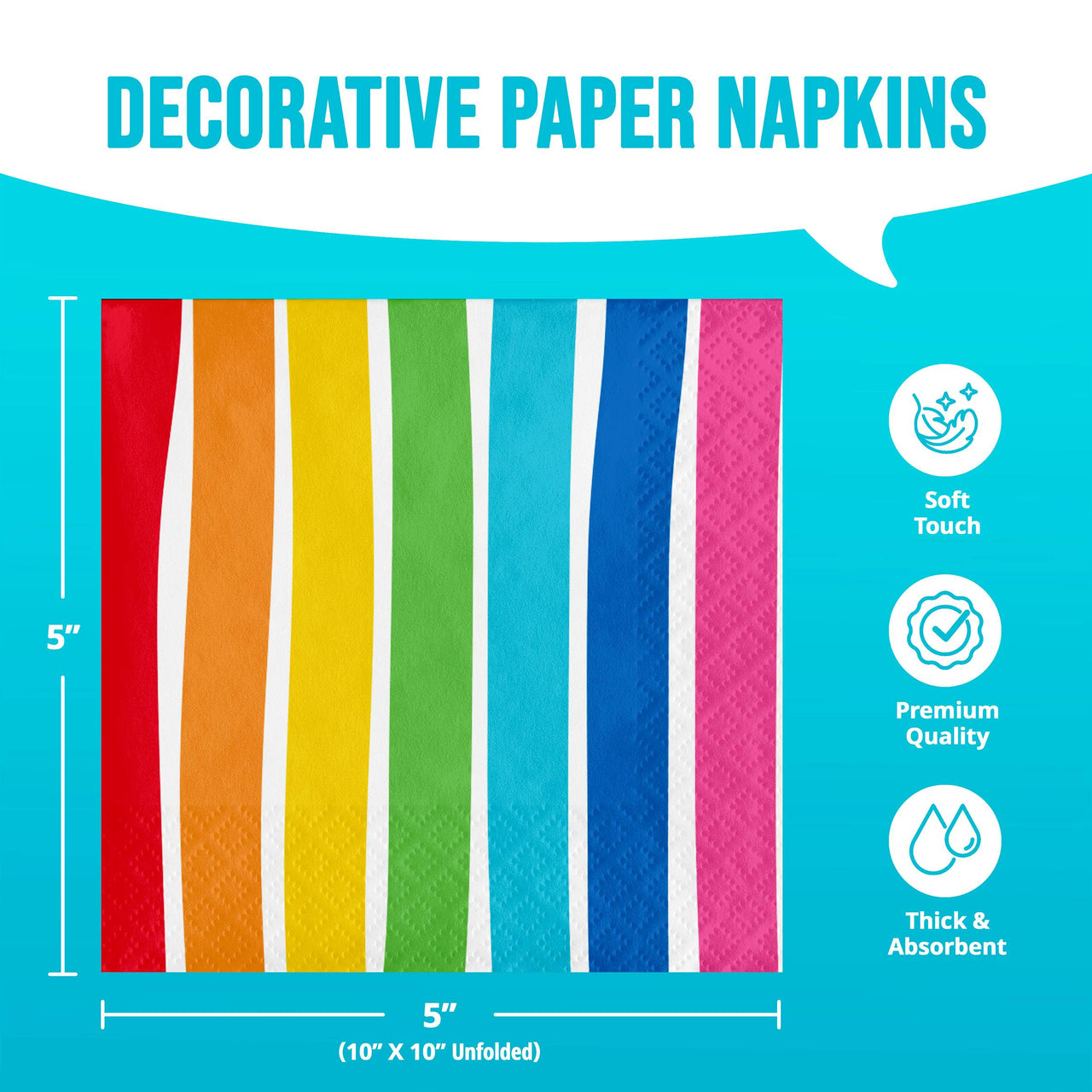 Bulk Rainbow Cheer Beverage Napkins 5" x 5" (192 per Case)