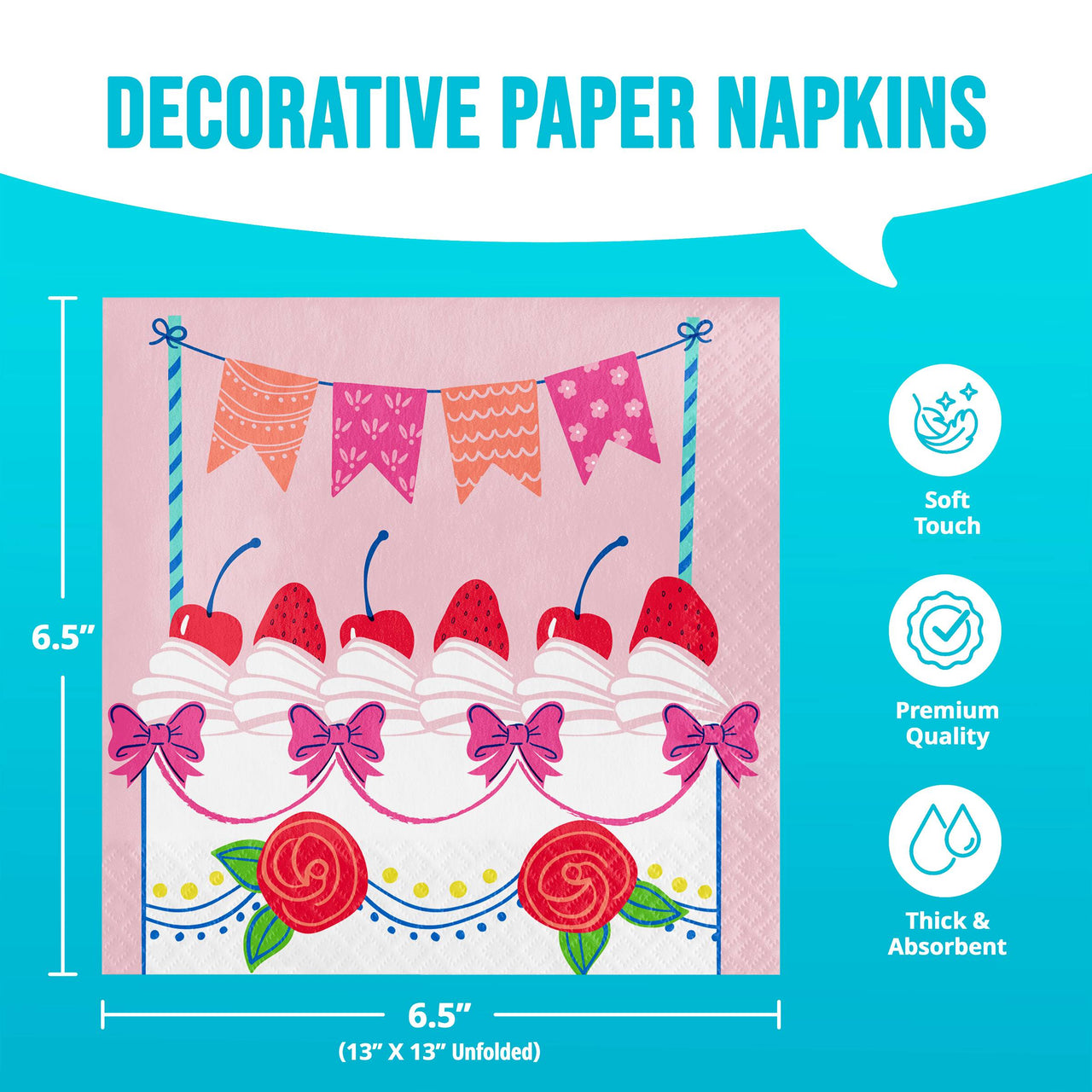 Bulk Floral Cake Luncheon Napkins 6.5" x 6.5" (192 per Case)
