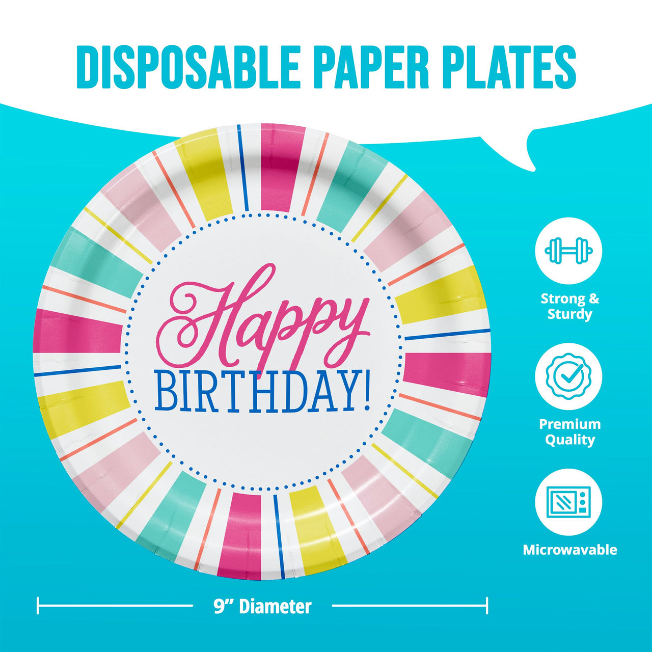 Bulk Birthday Brights Dinner Plates 9" (96 per Case)