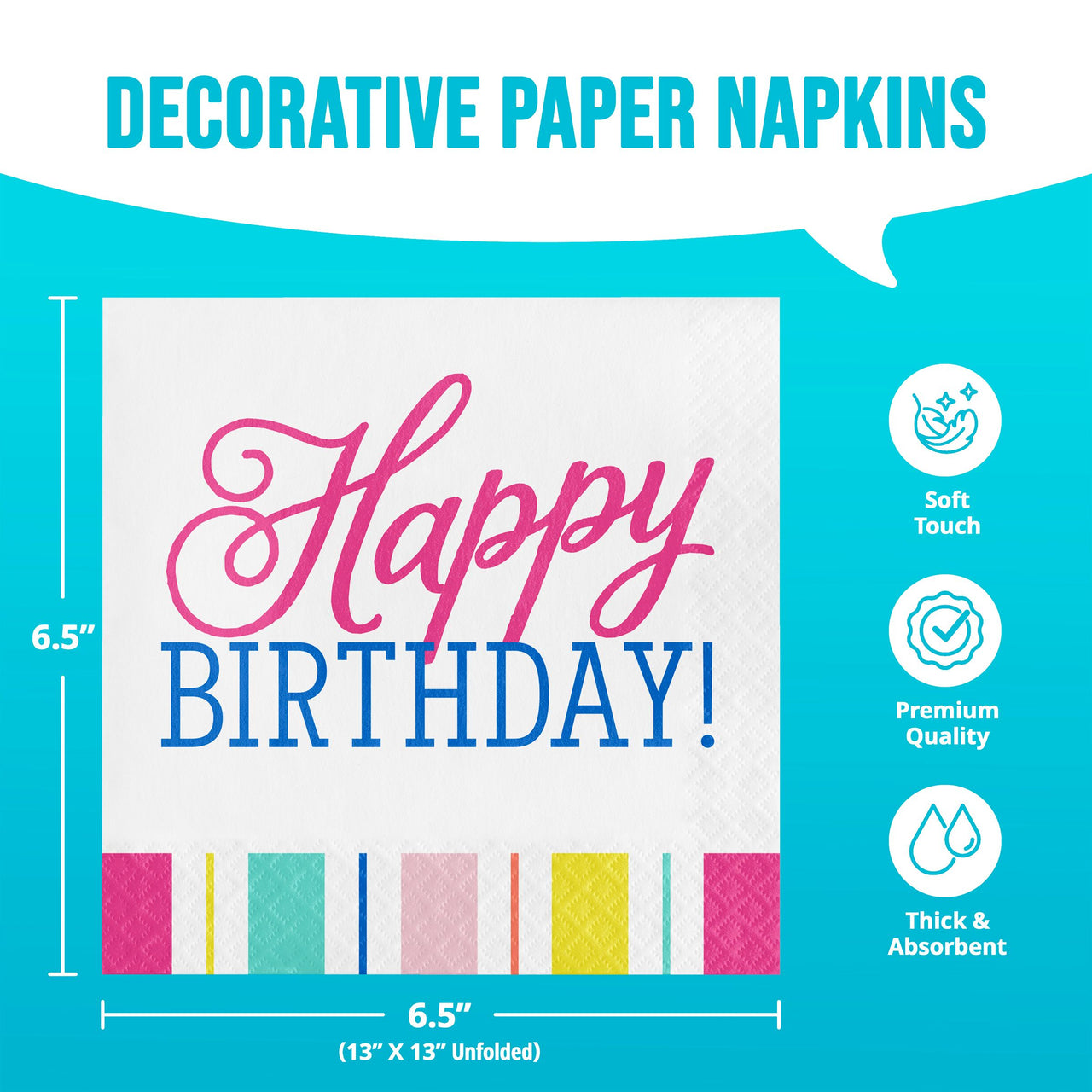 Bulk Birthday Brights Luncheon Napkins 6.5" x 6.5" (192 per Case)