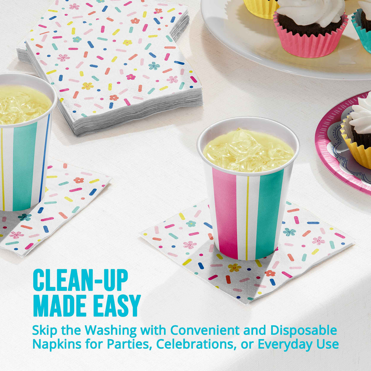Bulk Birthday Brights Beverage Napkins 5" x 5" (192 per Case)