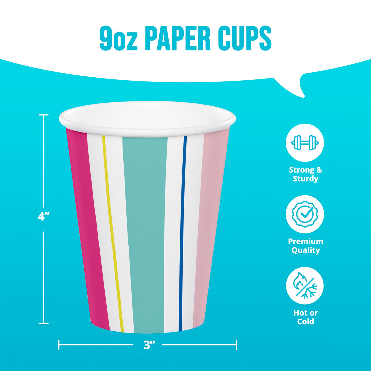 Bulk Birthday Brights Paper Cups 9 oz (96 per Case)