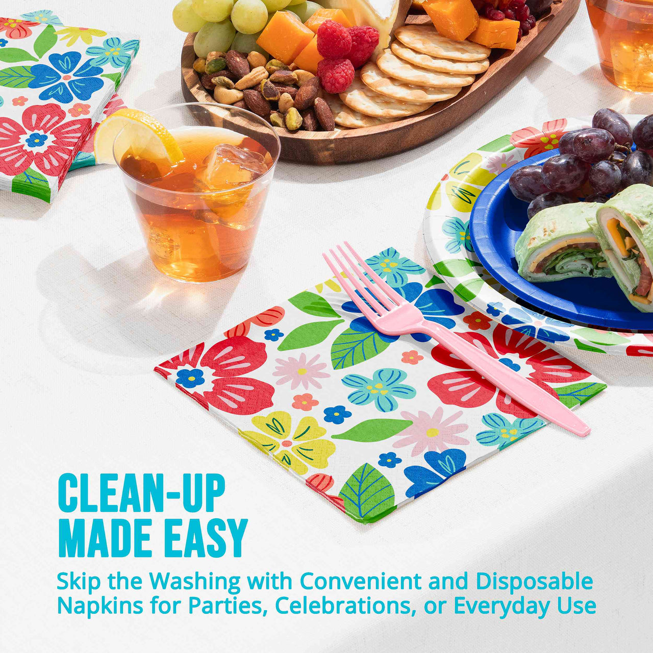 Bulk Abundant Florals Luncheon Napkins 6.5" x 6.5" (192 per Case)