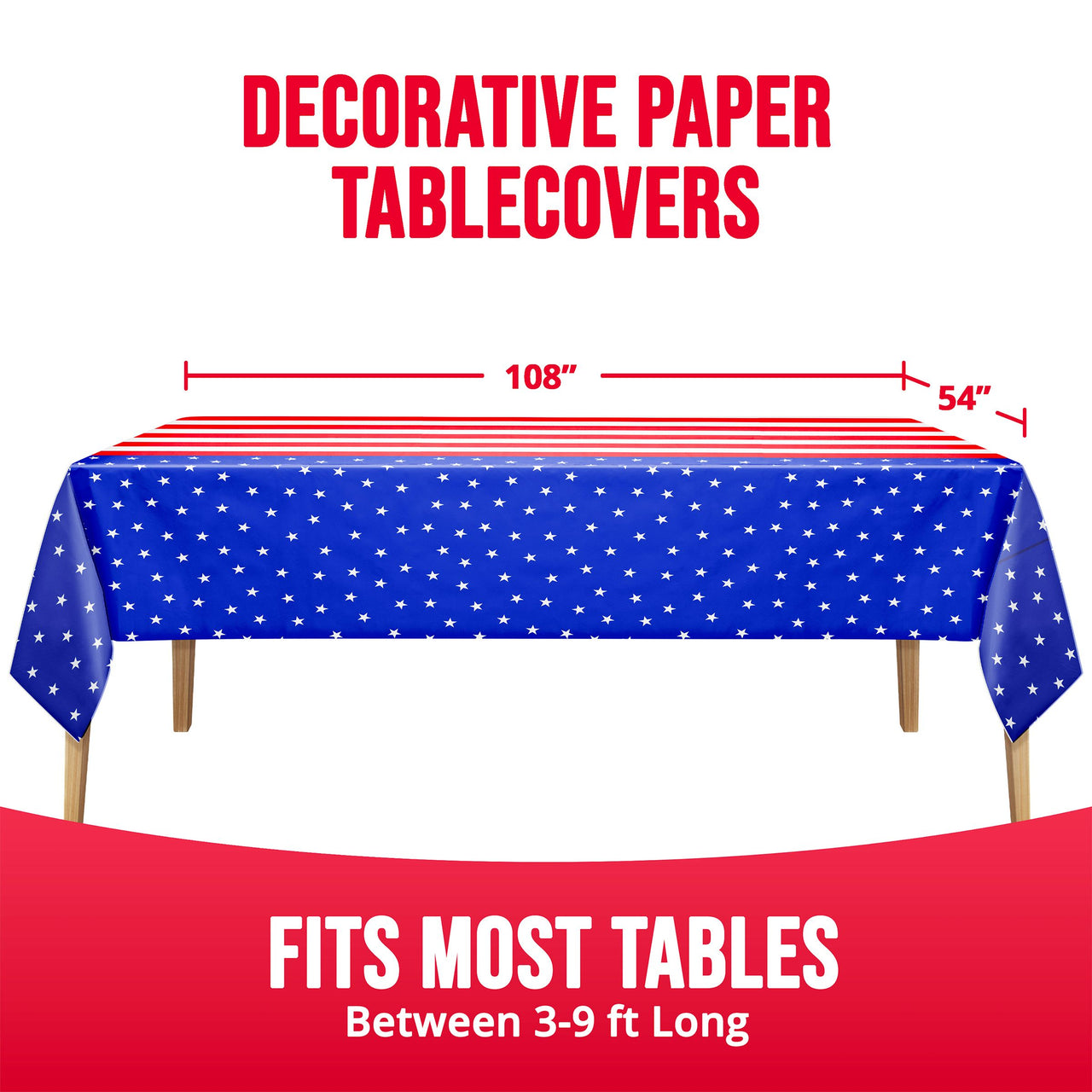 Bulk Patriotic Plastic Tablecovers 54" x 108" (12 per Case)