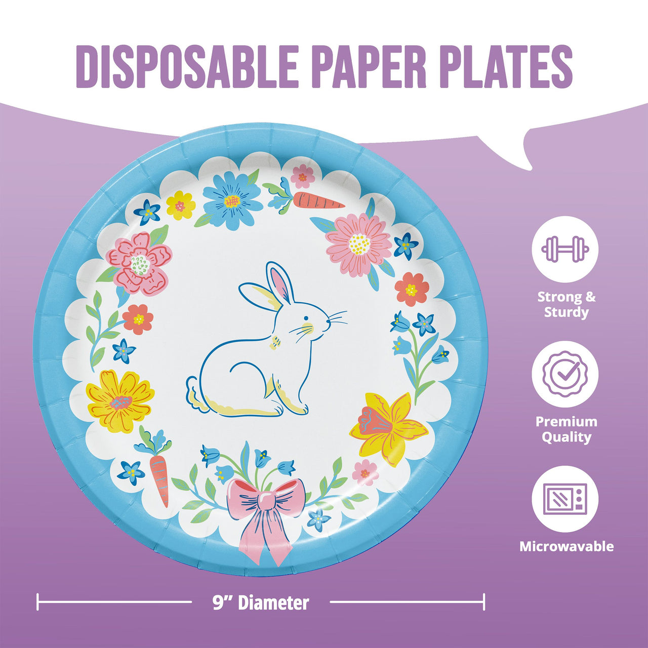 Bulk Easter Meadow Bunny Dinner Plates 9" (96 per Case)