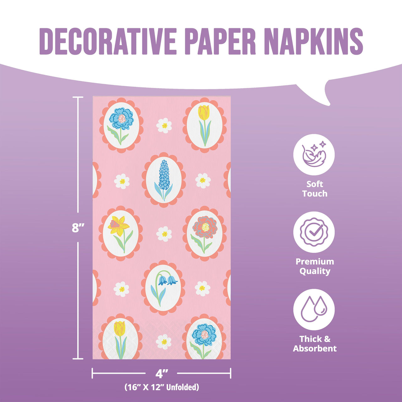 Bulk Easter Meadow Floral Guest Towels 7.75" x 4.5" (192 per Case)