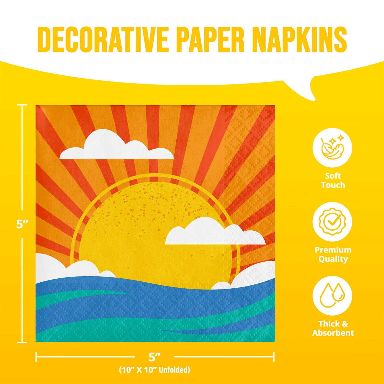 Bulk Sun Kissed Beverage Napkins 5" x 5" (192 per Case)