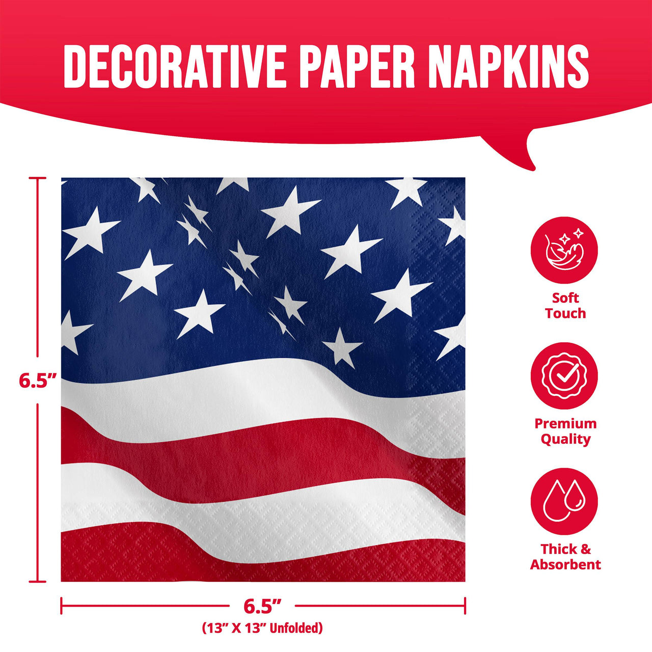 Bulk Flag Flair Luncheon Napkins 6.5" x 6.5" (192 per Case)