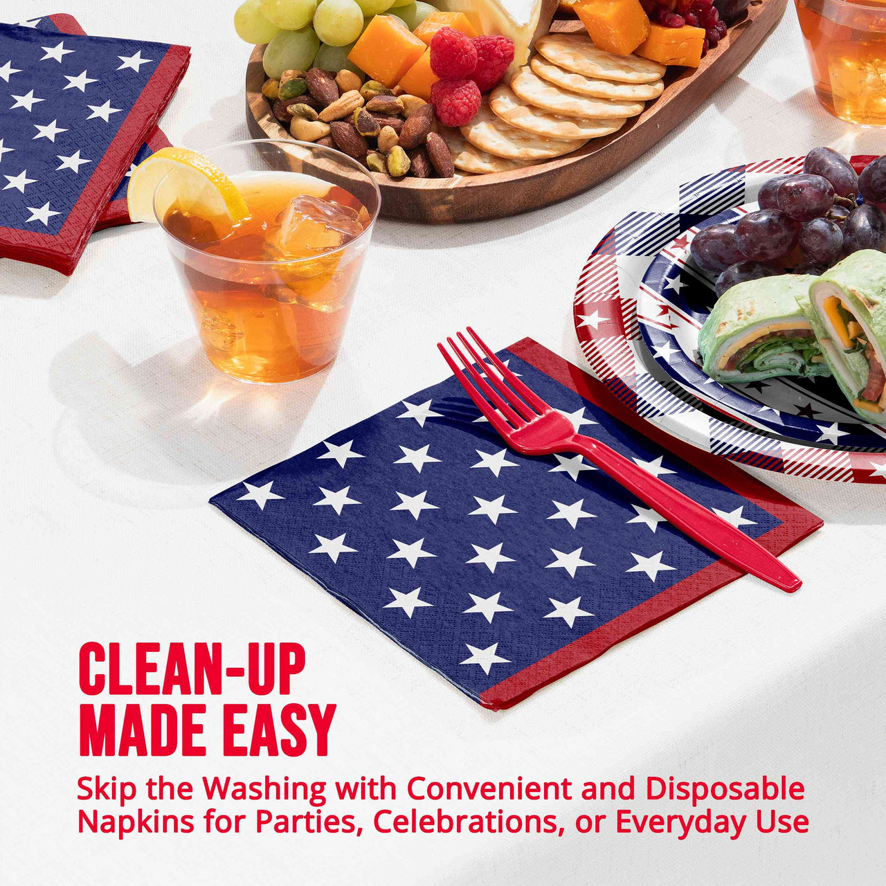 Bulk Patriotic Patterns Luncheon Napkins 6.5" x 6.5" (192 per Case)