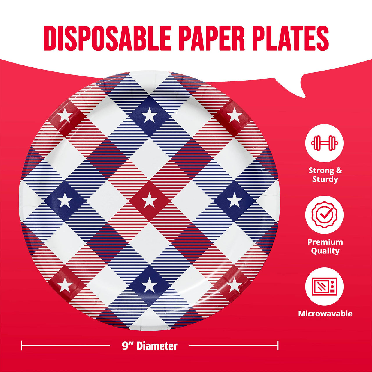 Bulk Patriotic Patterns Dinner Plates 9" (96 per Case)
