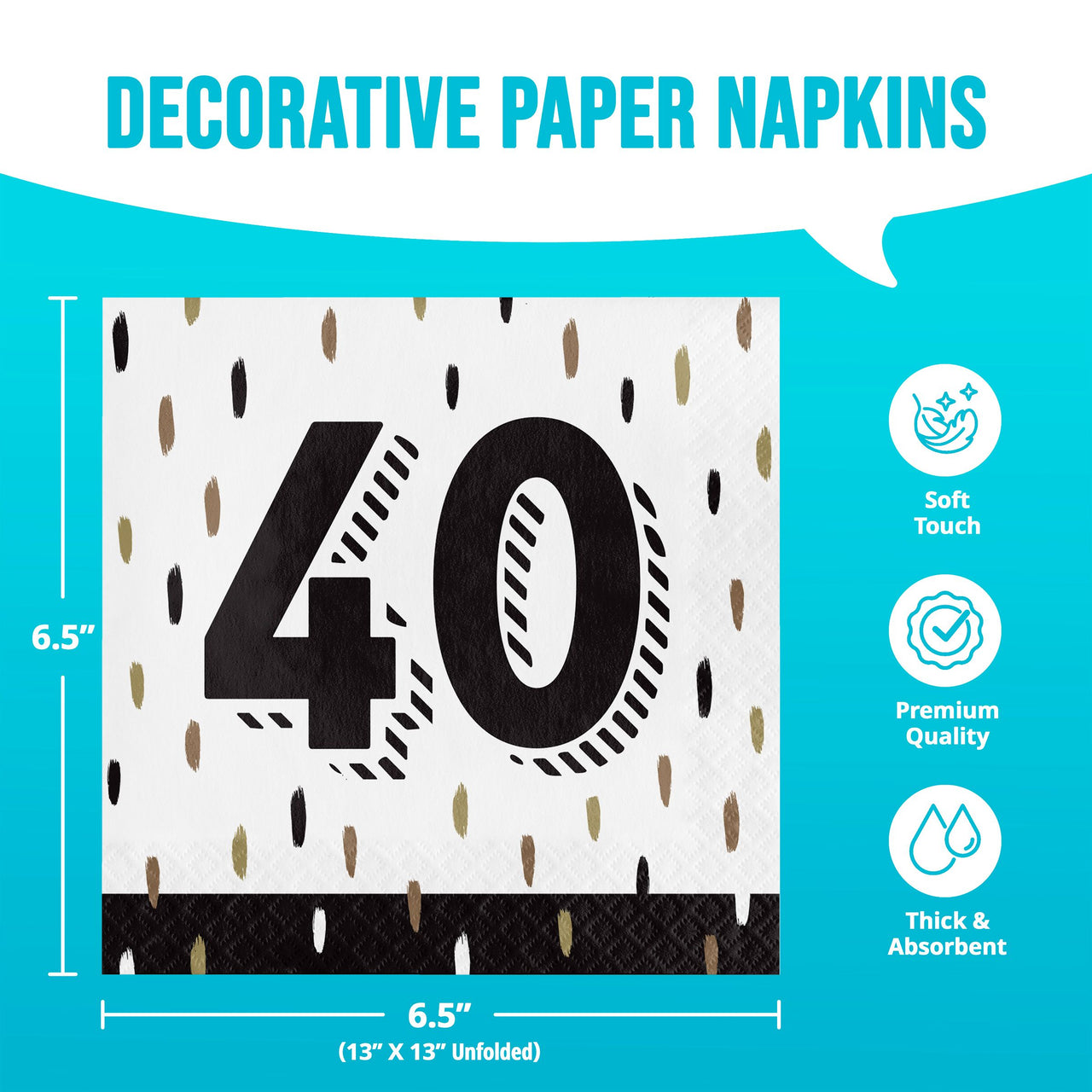 Bulk Golden Wishes 40th Luncheon Napkins 6.5" x 6.5" (192 per Case)
