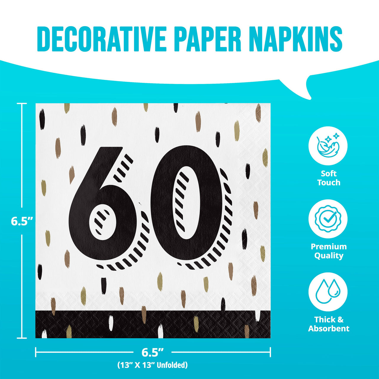Bulk Golden Wishes 60th Luncheon Napkins 6.5" x 6.5" (192 per Case)
