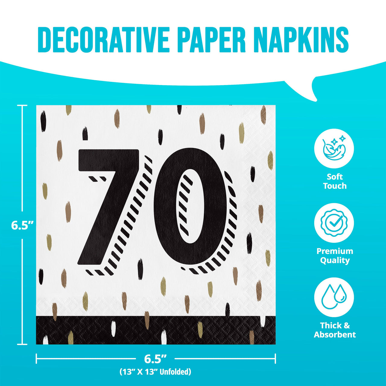 Bulk Golden Wishes 70th Luncheon Napkins 6.5" x 6.5" (192 per Case)