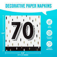 Bulk Golden Wishes 70th Luncheon Napkins 6.5