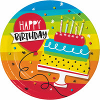 Bulk Rainbow Cake Paper Dinner Plates (96 per Case)