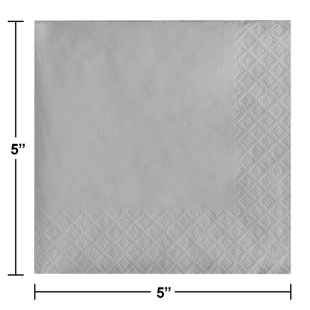 Bulk Shimmering Silver 2 ply Beverage Napkins (600 per Case)