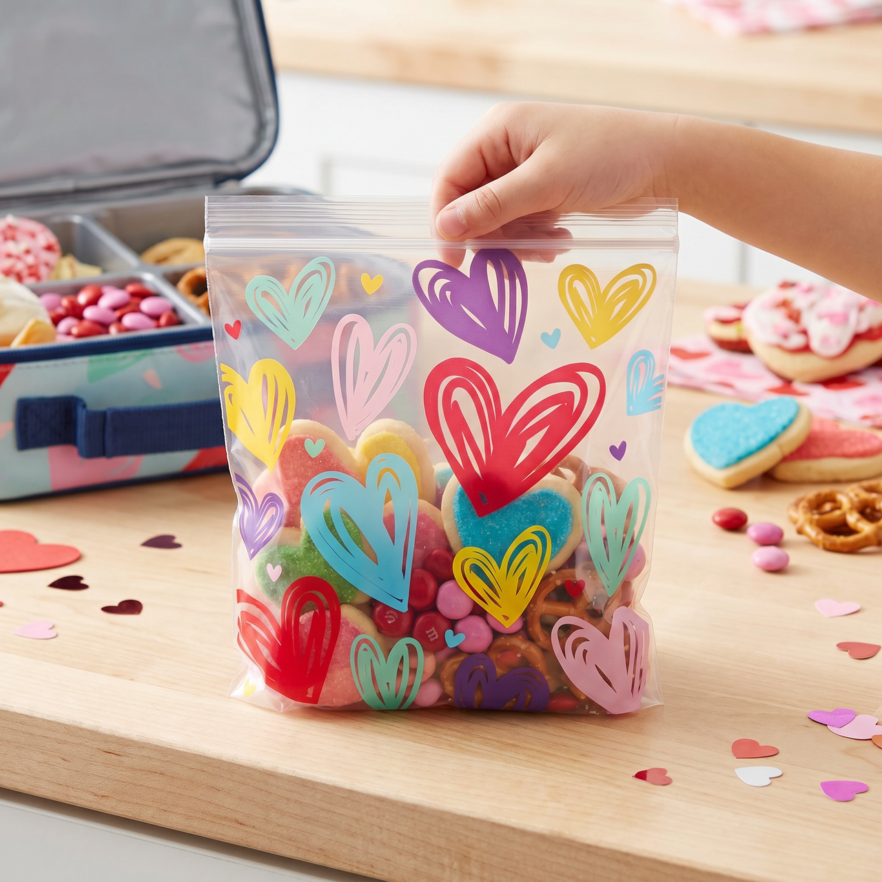 Bulk Multicolor Valentines Sandwich Bags w/ Zipper, (Case of 120)