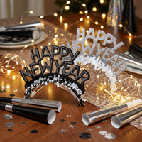 Bulk New Year's Eve Black and Silver Foil Glitter Tiaras (50 per Case)