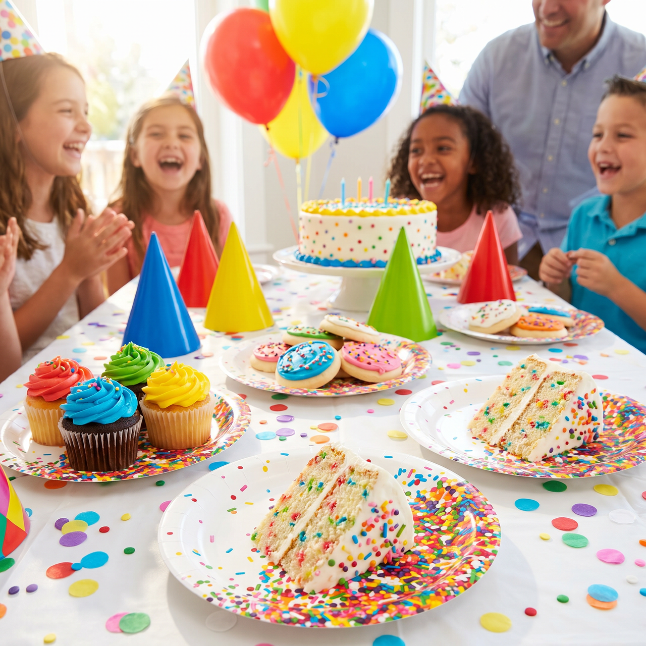 Bulk Confetti Sprinkles Paper Dessert Plates (96 per Case)