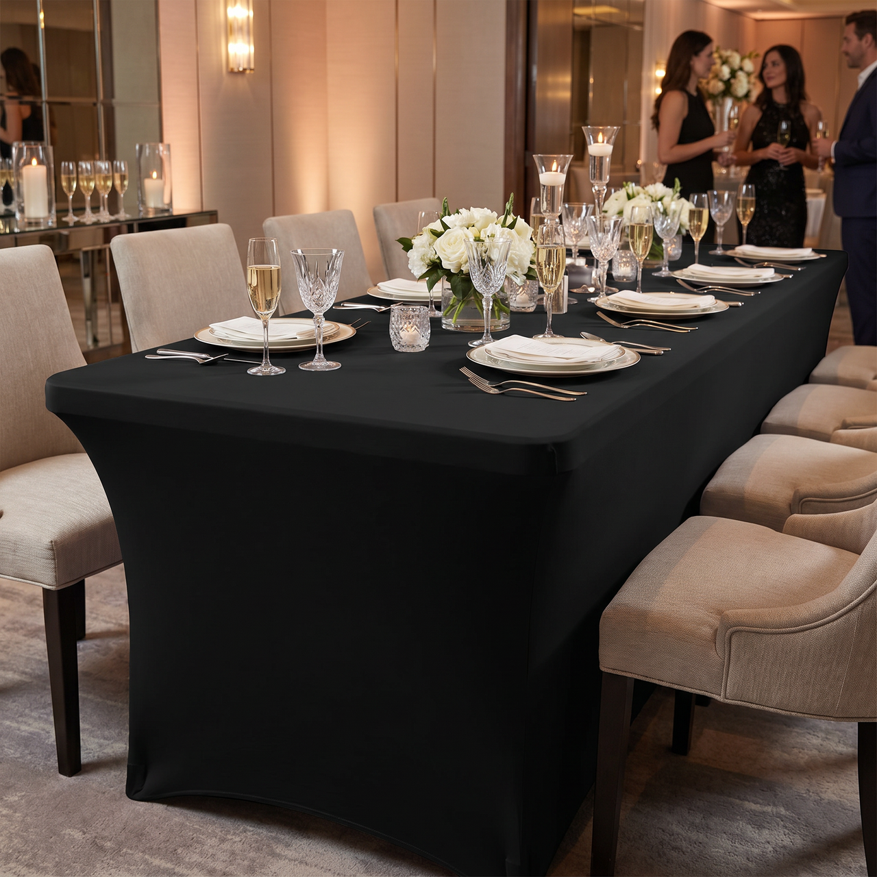 Bulk Black Stay Put Plastic Table Cover 29" x 72" (12 per Case)