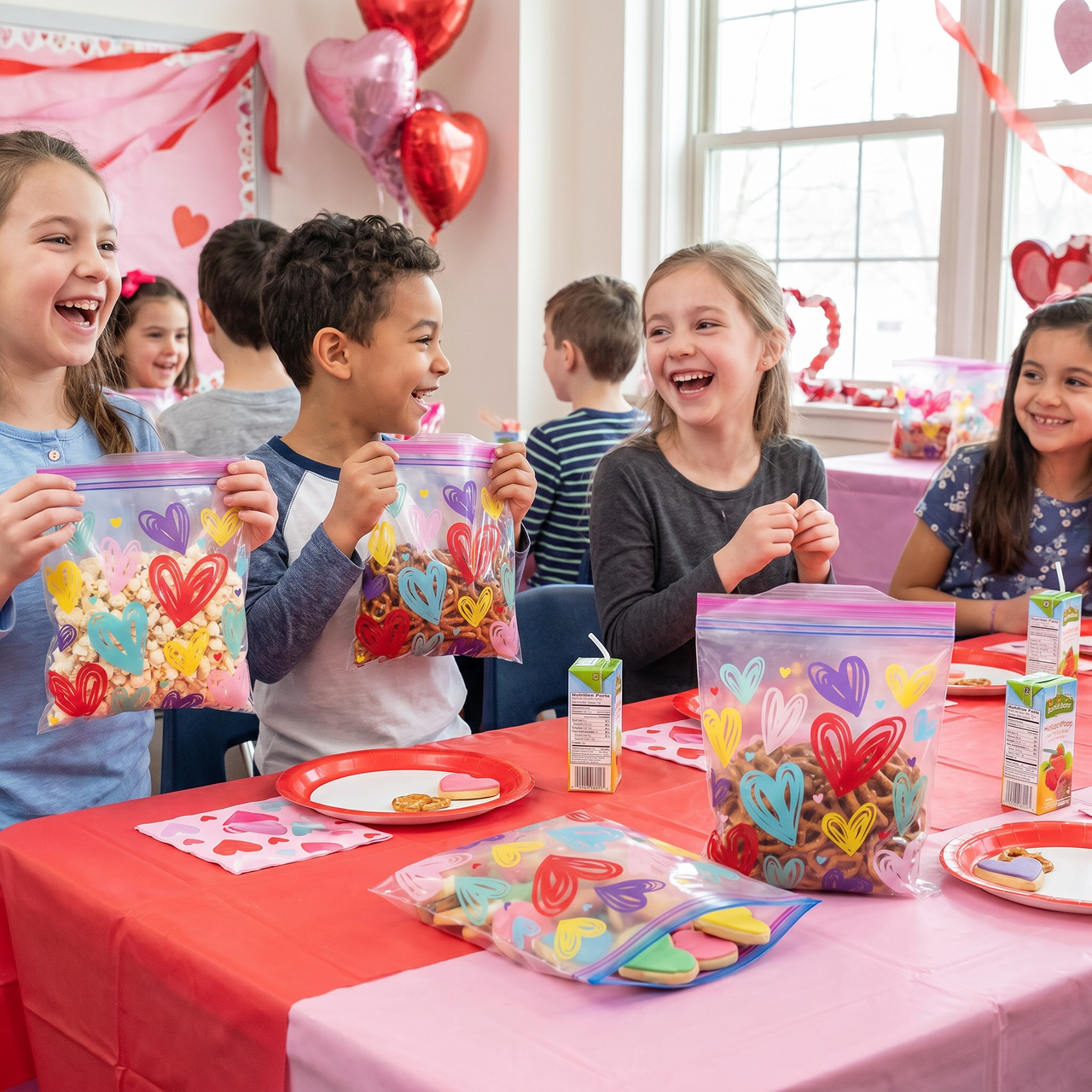 Bulk Multicolor Valentines Sandwich Bags w/ Zipper, (Case of 120)