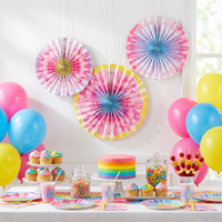 Bulk Tie Dye Party Paper Fans (18 per Case)