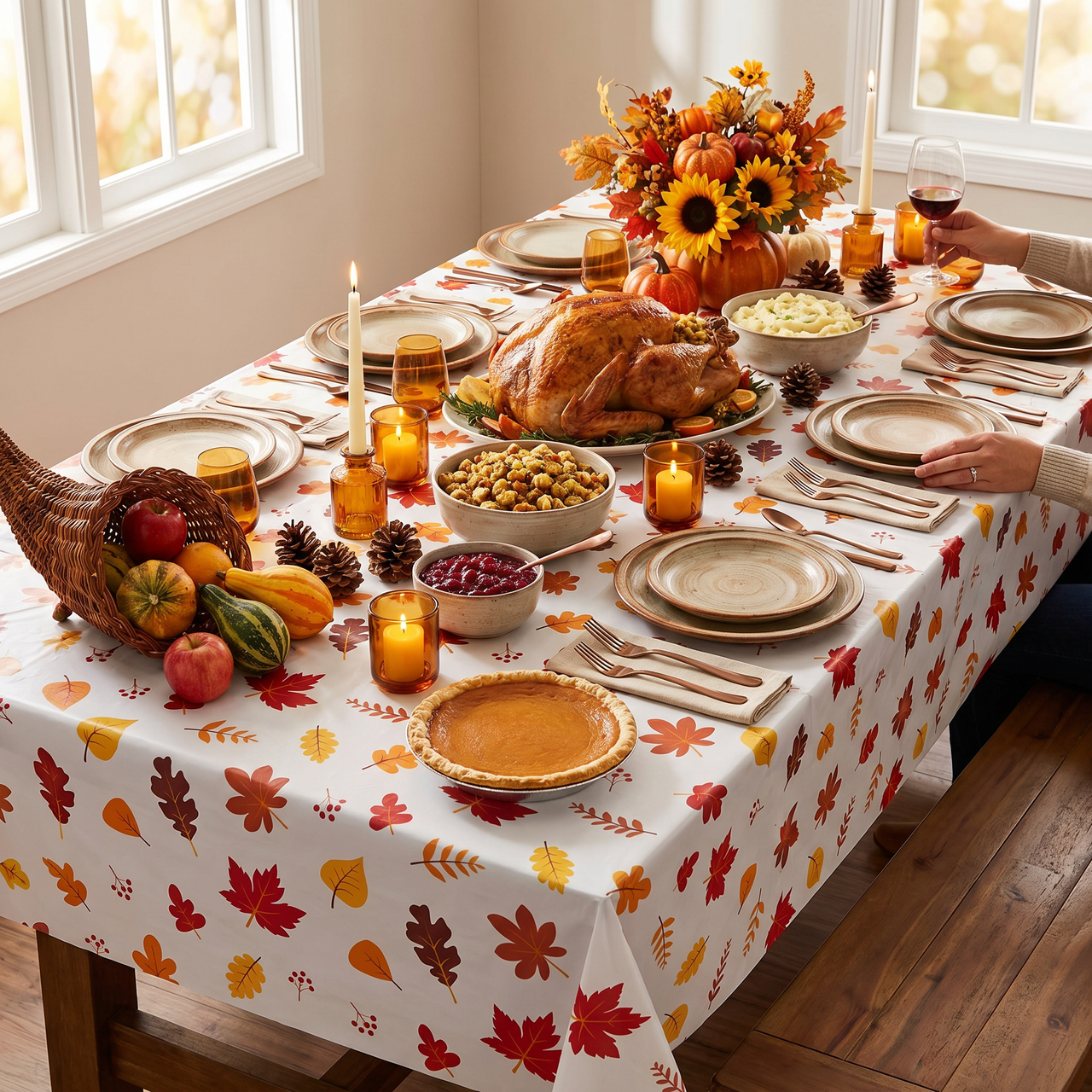 Bulk Thanksgiving Leaves Plastic 54" x 108" Tablecover (12 per Case)
