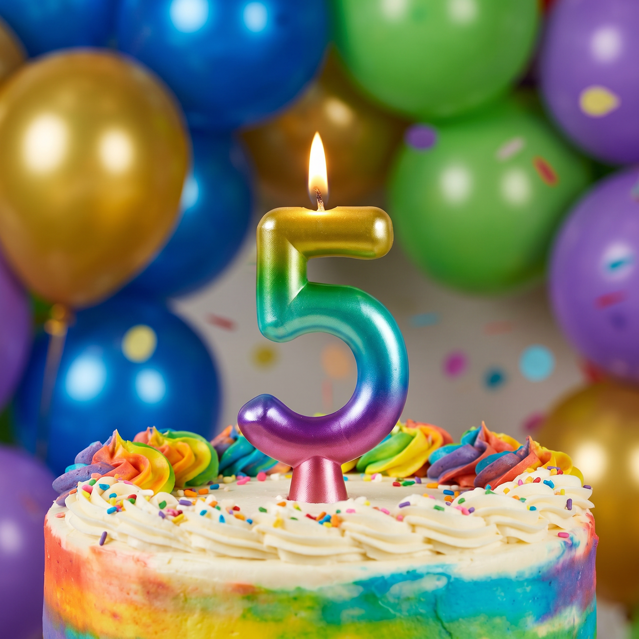 Bulk Rainbow Metallic 5 Birthday Candle  (12 per Case)