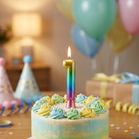 Bulk Rainbow Metallic 1 Birthday Candle  (12 per Case)