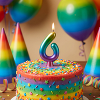 Bulk Rainbow Metallic 6 Birthday Candle  (12 per Case)