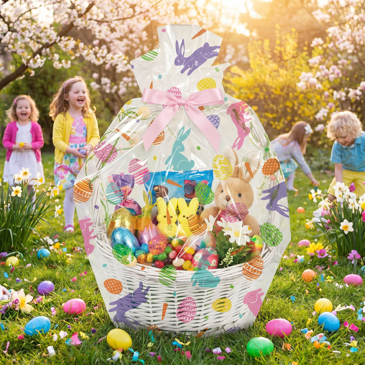 Bulk Easter Bunny and Eggs Easter Basket Bags (12 per Case)